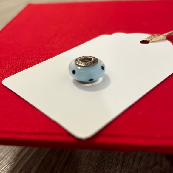 Blue Glass & 925 Sterling Silver Polka Dot Charm Bracelet Pandora Bead - Picture 2 of 2